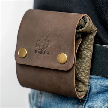 Læder- og canvas bæltetaske til bushcraft og sankning