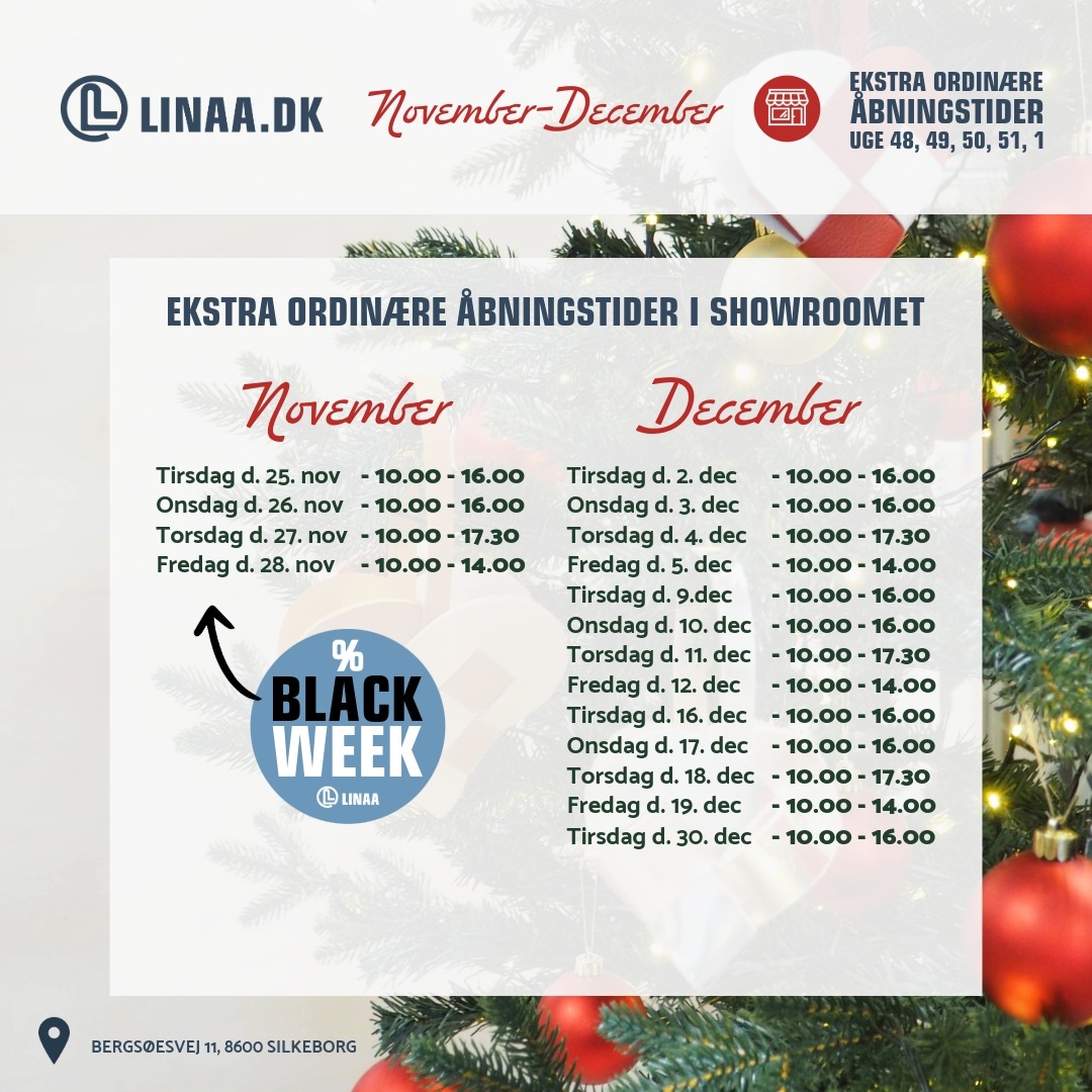 Showroom i Silkeborg åbningstider november og december 2025